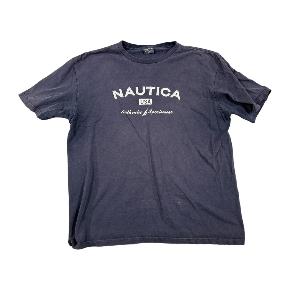 Nautica USA Authentic Sportswear Graphic T-Shirt Navy Blue XL Short Sleeve